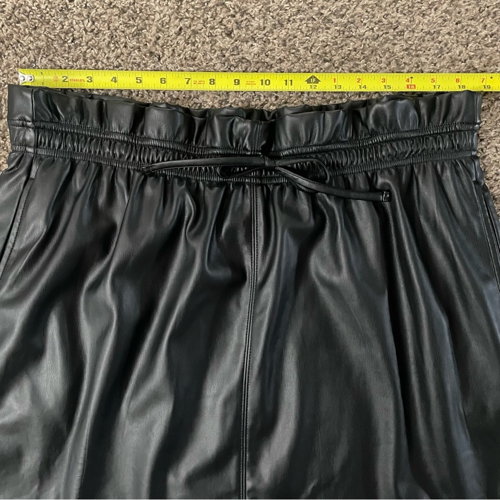 Express Faux Leather Mini Skater Skirt – Drawstring Waist, Side Pockets - Picture 8 of 9